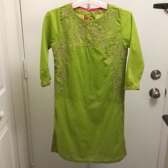 MINNIE MINORS 2 PC TUNIC/KURTI SET •LIME GREEN •GOLD EMBROIDERY & BEADS •Sz 9/10 - Picture 17 of 17